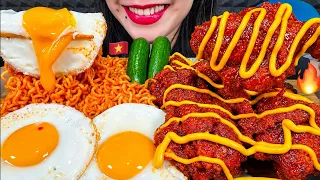 ASMR SPICY KIMCHI NOODLES, SPICY FRIED CHICKEN, EGGS, CUCUMBER MASSIVE Eating Sounds