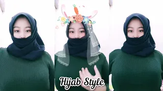 hijab style baju hijau jilbab hitam cantik live
