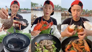 Dagang eat slipper lobster, lobster, snails, crab, oysters, octopus, and abalone#yummy #seafoodboil