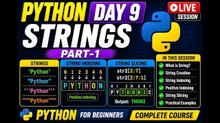 Day 9 Python for Beginners Strings String Indexing String Slicing Python Full Course