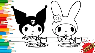 Cute Kuromi and My Melody Breakfast Coloring Page Easy How to Color Sanrio Characters