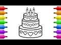 Sweet Cake with Hearts Coloring Pages for Kids Drawing and Coloring Cake and Candles