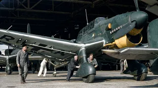 Inside the 1942 Junkers Ju 87 Stuka Assembly Lines & Rare WWII Color Frontline Combat Footage.