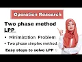 Two phase simplex method LPP manimization problem Operation Research