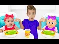 Lagu Nicole pretends to be a Nanny for Baby Alice - funny stories for kids