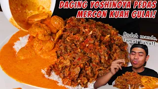 MUKBANG 5KG DAGING YOSHINOYA PEDAS  MERCON KUAH GULAI JENGKOL + NASI!!