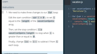 Learn Javascript 2017 Loops for loop backwards Codecademy