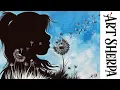 Girl Blowing Dandelion Fluff How to paint acrylics for beginners Paint Night at Home