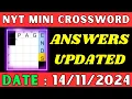 NYT Mini Crossword Answers for November 14 2024 Crossword Puzzle Solved