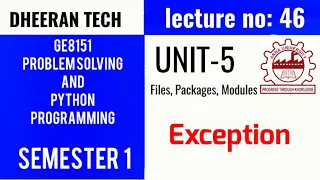 GE8151 PROBLEM SOLVING AND PYTHON PROGRAMMING PSPP Manojkumar Lectures exception