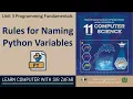 Rules for Naming Python Variables Unit 3 Programming Fundamental Class 11 Computer Science NBF