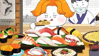 Assorted Sushi Mukbang Salmon flatfish Tuna Shrimp fried shrimp noodles - Animation ASMR foomuk