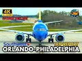 4K Incredible Southwest Flight from Orlando to Philadelphia Storms and Turbulence