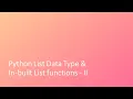 Tutorial - 9 Python List Data Type In built Method Python Crash Course