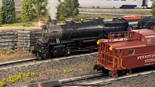 O Gauge Pennsylvania Railroad mainline switching and roundhouse action on huge NLOE club layout