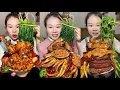 Mukbang #31:Eat spicy 🥵🔥 fried squid 🦑🐙 pork belly rib belly #mukbang #yummy #delicious 