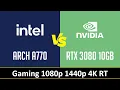 ARCH A770 vs RTX 3080 10GB - Gaming 1080p 1440p 4K RT i7 12700KF