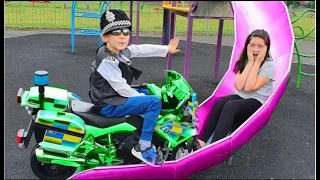 Police Motorcycle Ride on * Playground Fun For Kids with Slides