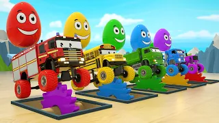 Surprise Eggs + Monster fire truck is teaching children about colors — Baby Shark Song - Kids Songs