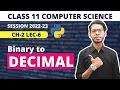 Binary to Decimal Conversion Chapter 2 Data Representation Class 11 Computer Science