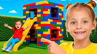 Kids built GIANT Tower with colorful toy blocks!