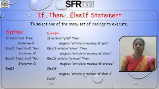 Conditional statements in VBScript by Mrs M Govindammal Assistant Professor of Commerce
