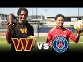 Can Jayden Daniels beat a european football champion in a skills challenge NFL vs PSG