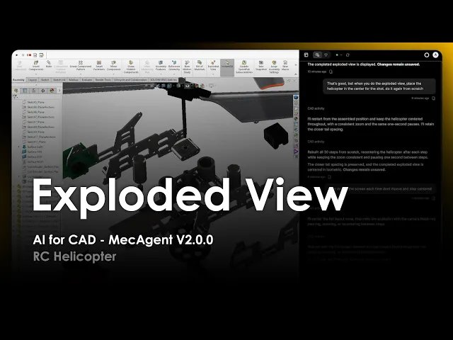 AI for CAD - Exploded View - MecAgent 2.0.0 - RC Helicopter - Demo