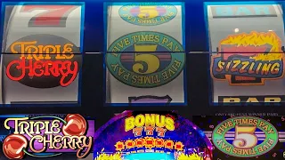 Old School Triple Cherry 5 Times Pay Sizzling 7s Bonus Classic Slots