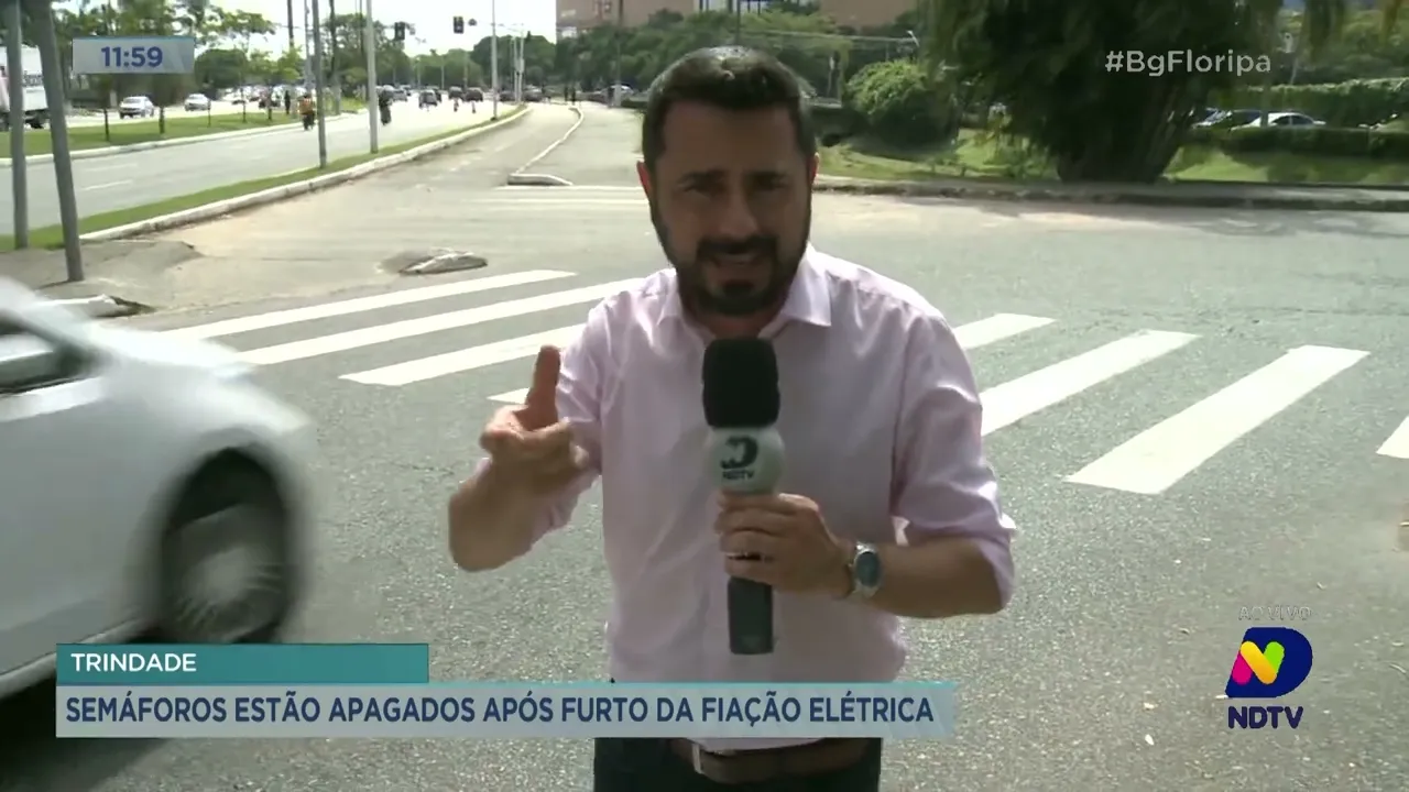 Semáforos estão apagados após furto da fiação elétrica em Florianópolis
