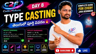 Java Type Casting in Telugu Implicit Explicit Type Casting Explained with Coding Day 8