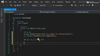 Multiplication Table in C Console Application With User Inputed Value