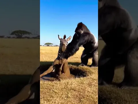 Gorilla Saves Trapped Zebra from Quicksand!