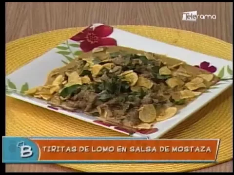 Tiritas de lomo en salsa de mostaza
