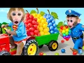 Lagu Monkey BonBon drives a tractor to harvest grapes and menyelamatkan anak itik di hutan 🐒🍇🦆