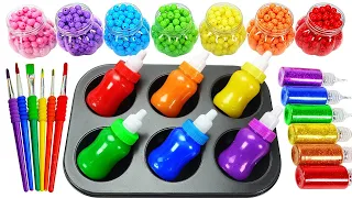 Satisfying Video l How to make Rainbow Milk Bottles for Lollipop Candy into Playdoh Cutting ASMR