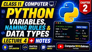 Class 11 Computer Chapter 2 Variables Naming Rules Data Types Lecture 4 Notes