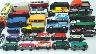 Showcase of miniature van and delivery truck