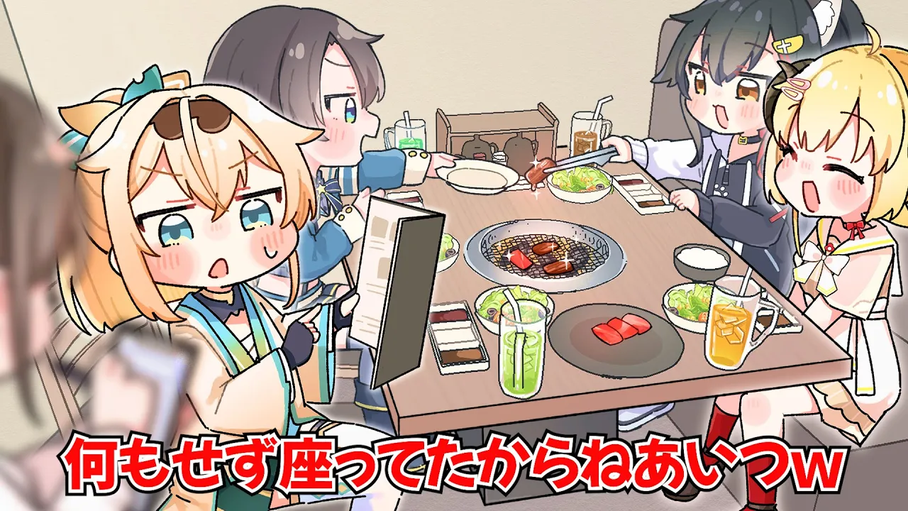 【手描き】先輩を手伝いたい風真vs先輩に肉を焼かせるわため【ホロライブ】