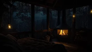 Warm Cabin In Rainy Forest With Relaxing Fire Crackling Sounds For Deep Relaxation 