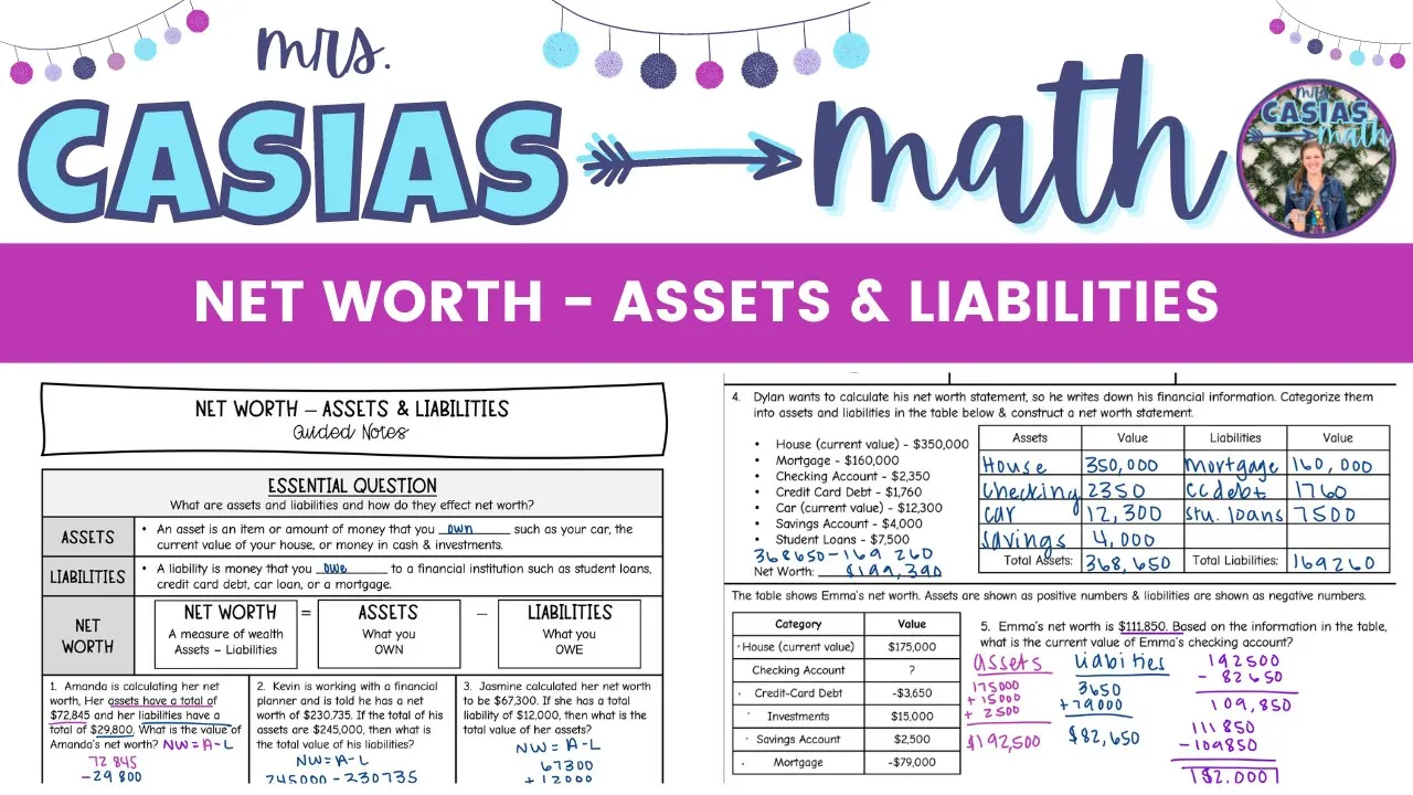 Net Worth Assets and Liabilities - Personal Financial Literacy | 7th Grade Math Lesson