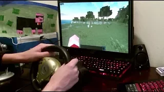 playing minecraft hardcore mode with a steering wheel