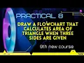 9th Practical - 8 Area of Triangle when three sides are given Flowchart Algorithm