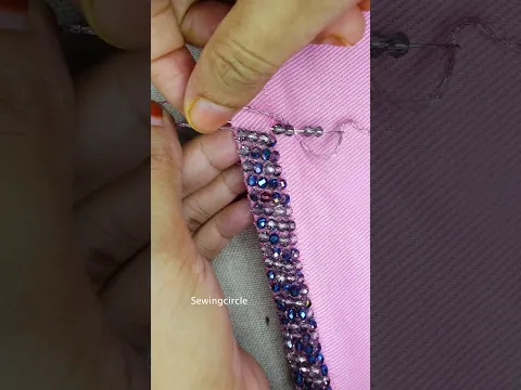Most elegant crystal beaded border edge hand embroidery #embroidery #loopstitch #handembroidery #beg