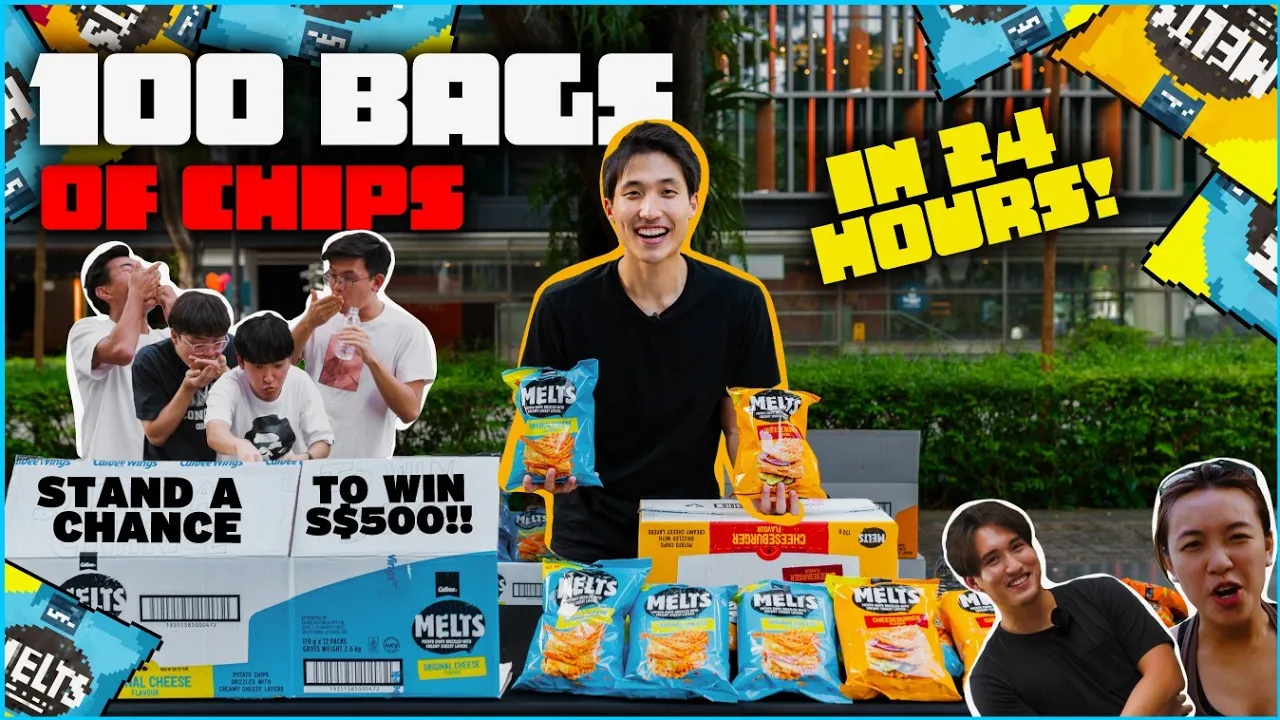 EATING 100 BAGS OF CALBEE POTATO CHIPS IN 24 HOURS?!   CHALLENGING SMU STUDENTS TO WIN $500?!