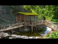 Building a Wooden Joinery Bridge Over the Stream | Off-Grid Life Deep in the Forest