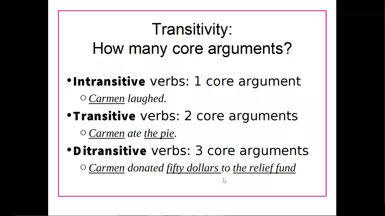 LING 101 UNM - Syntax - Arguments and Transitivity