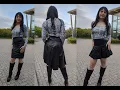 Crossdresser Wearing Boots and Trying on Skirts