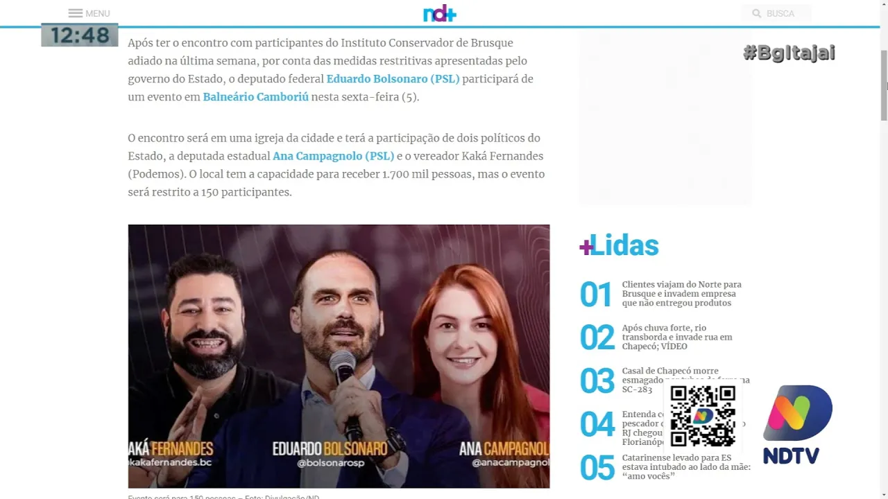 Criança fica ferida em incêndio, e Eduardo Bolsonaro vem a Balneário Camboriú