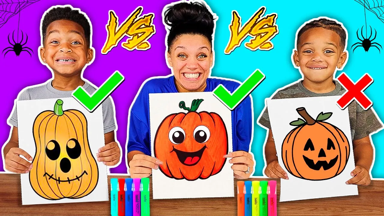 3 Marker Halloween Challenge With DJ & Kyrie | The Prince Family